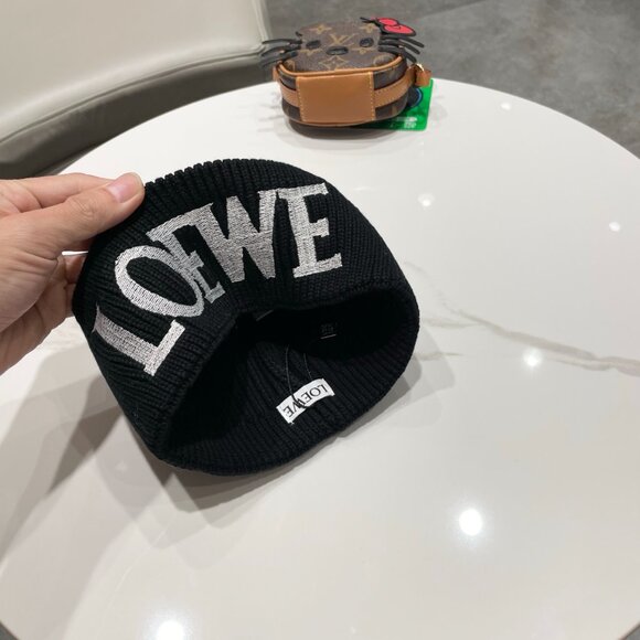 LOEWE Wool Beanie Hat Unisex Black Knit Winter Cap Logo Embroidered Warm Gift main image 4
